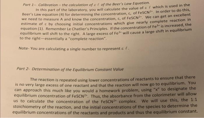 Part 1 Calibration The Calculation Of St Of The Beer S Law Equation In This Part Of The Laboratory You Will Calcula 1