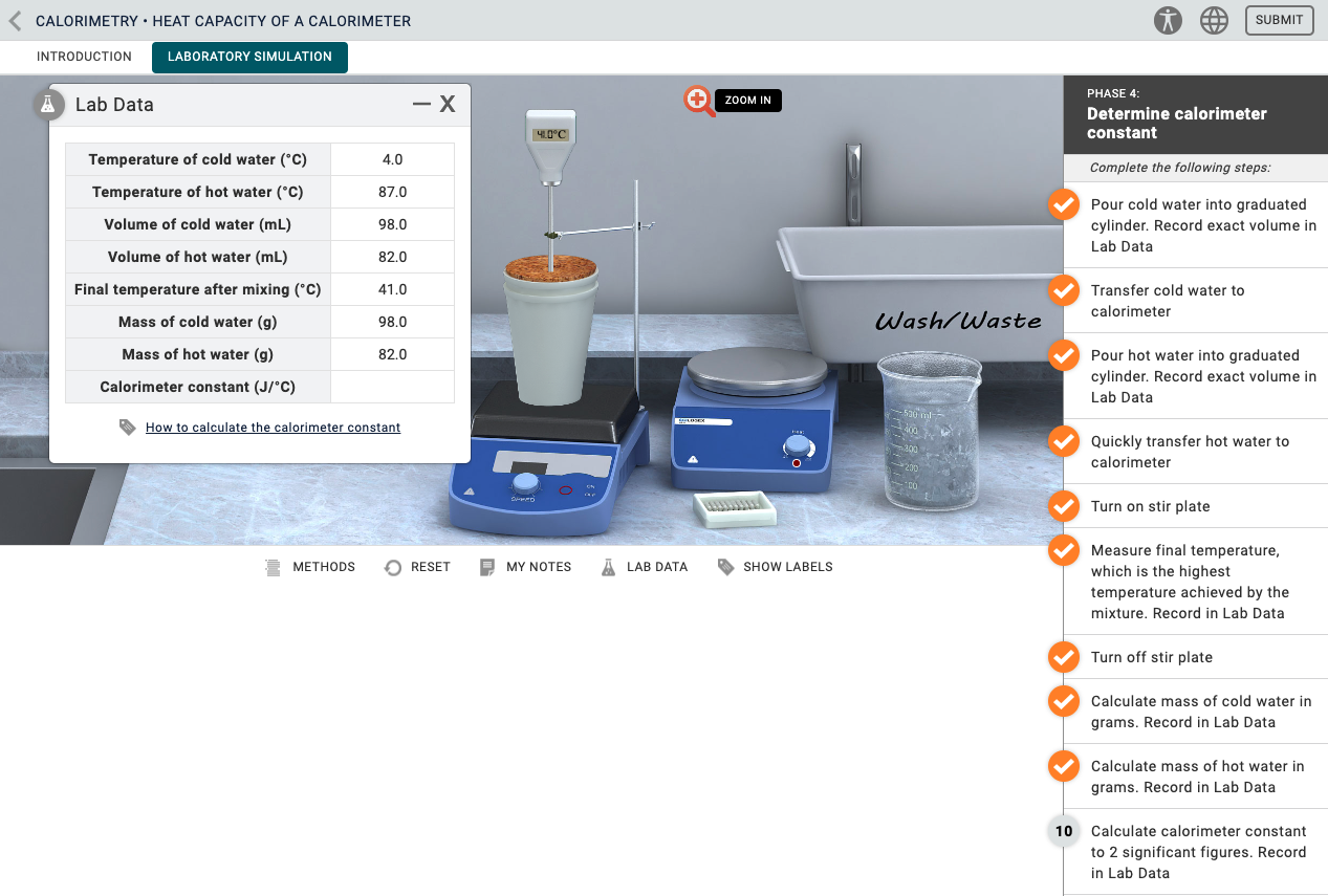 Calorimetry Heat Capacity Of A Calorimeter Laboratory Simulation Introduction A Lab Data Temperature Of Cold Water C 1