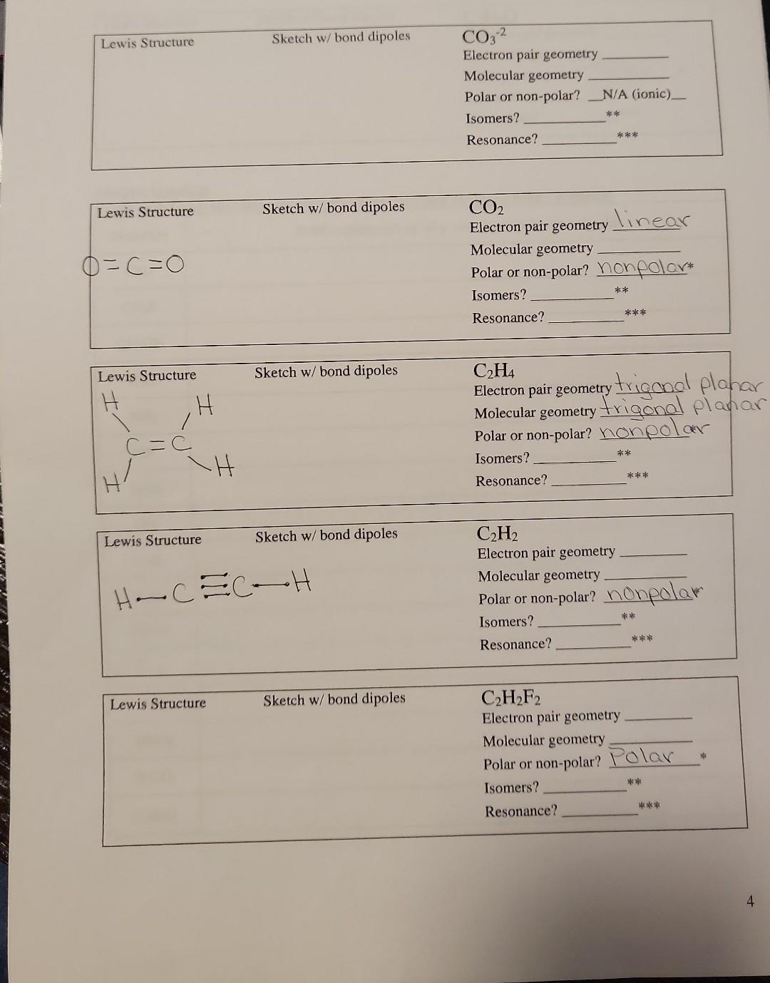 Procedure 1 Draw The Lewis Structure 2 Build The Model Of The Molecule Use Springs For The Double Triple Bonds Yo 4