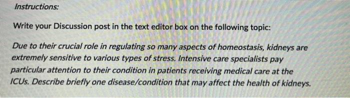 Instructions Write Your Discussion Post In The Text Editor Box On The Following Topic Due To Their Crucial Role In Reg 1