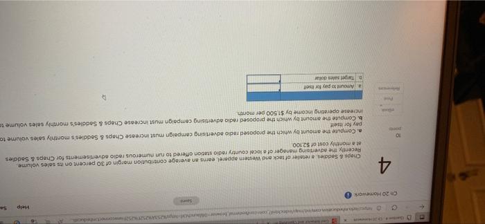 Morricchi Con Health Help Sa Ch 20 Homework 4 Chops Saddles A Retailer Of Tack And Western Apparel Earns An Average Co 1
