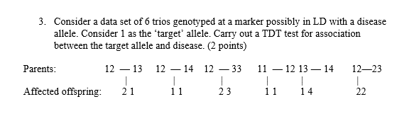 3 Consider A Data Set Of 6 Trios Genotyped At A Marker Possibly In Ld With A Disease Allele Consider 1 As The Target 1