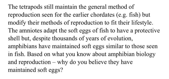 The Tetrapods Still Maintain The General Method Of Reproduction Seen For The Earlier Chordates E G Fish But Modify Th 1