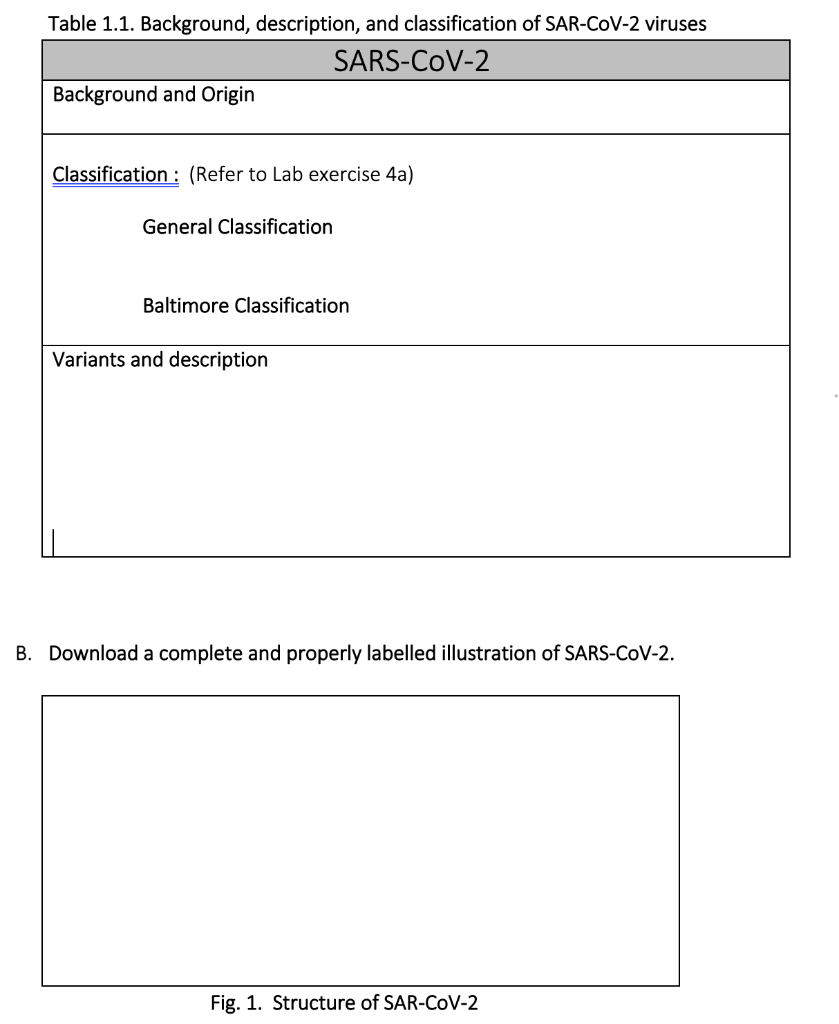 Research On The Origin Of Sars Cov 2 Complete The Table Below You Must Know The Different Variants And Description O 1