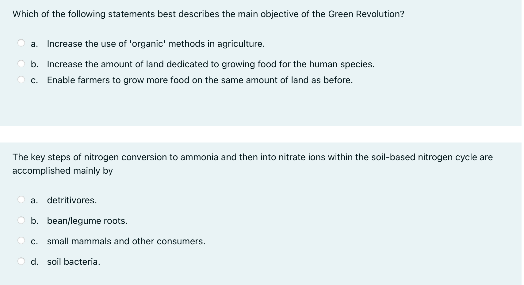 Which Of The Following Statements Best Describes The Main Objective Of The Green Revolution A Increase The Use Of Org 1