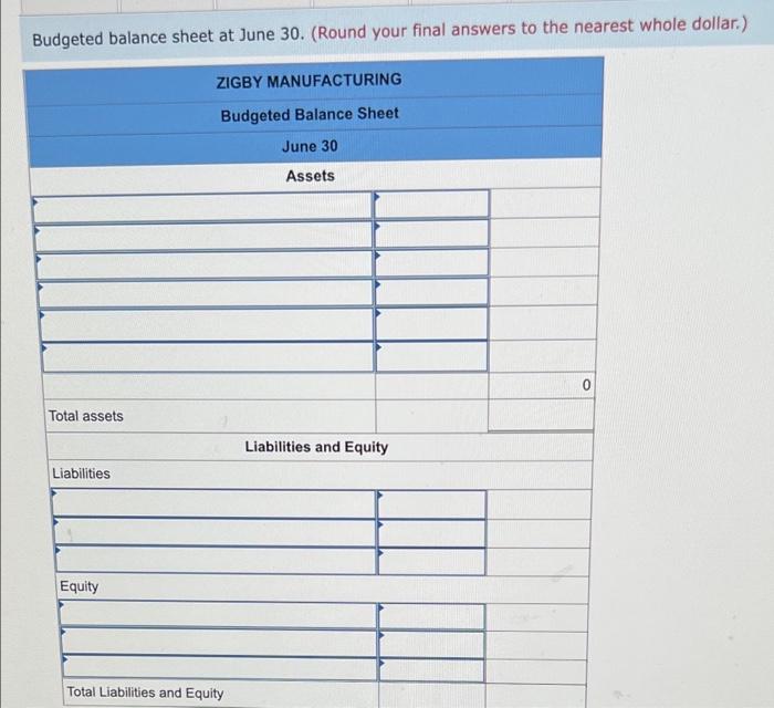 The Management Of Zigby Manufacturing Prepared The Following Balance Sheet For March 31 Asseto Cash Accounts Receivable 7