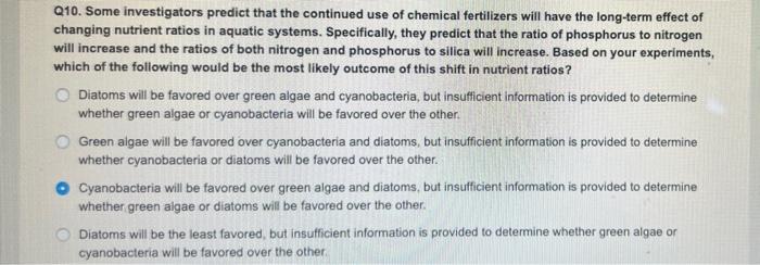 Q10 Some Investigators Predict That The Continued Use Of Chemical Fertilizers Will Have The Long Term Effect Of Changin 1