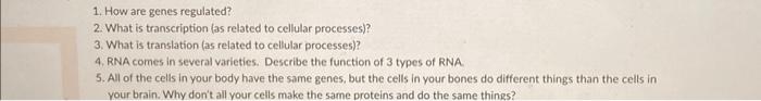 1 How Are Genes Regulated 2 What Is Transcription As Related To Cellular Processes 3 What Is Translation As Rela 1