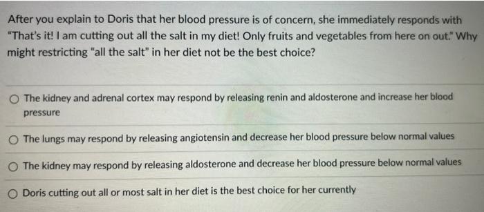 Which Of These Can Help Decreased Excess Body Water Retention Possibly Reduce Her Swollen Feet Aldosterone O Angioten 2