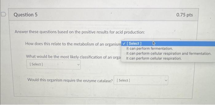 D Question 5 Answer These Questions Based On The Positive Results For Acid Production How Does This Relate To The Metab 1