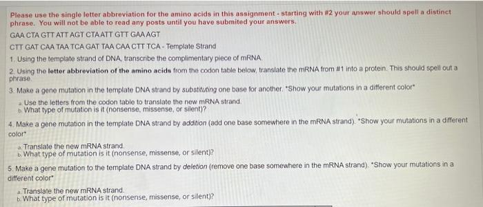 Please Use The Single Letter Abbreviation For The Amino Acids In This Assignment Starting With 2 Your Answer Should Spe 1