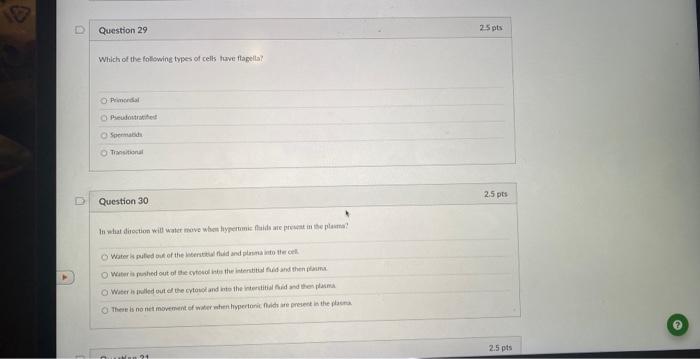 D Question 29 A Which Of The Following Types Of Cells Have Flagella O Pridal Opseudostrated O Spermaids Transitional Qu 1
