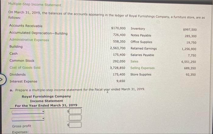 Multiple Step Income Statement On March 31 2049 The Balances Of The Accounts Appearing In The Ledger Of Royal Furnishi 1