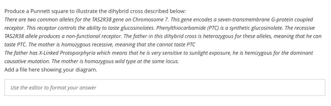Produce A Punnett Square To Illustrate The Dihybrid Cross Described Below There Are Two Common Alleles For The Tas2r38 1