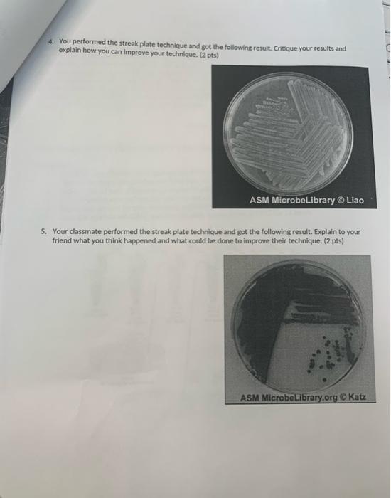 Bio2073 Microbiology Lab Lab Report Streak Plate 1 What Is The Purpose Of The Streak Plate Technique 1 Pt Date 2 2