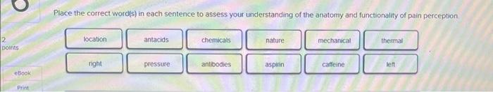 2 Points Ebook Print Place The Correct Word S In Each Sentence To Assess Your Understanding Of The Anatomy And Function 1
