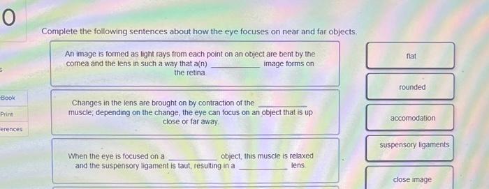 O Book Print Erences Complete The Following Sentences About How The Eye Focuses On Near And Far Objects An Image Is Fo 1