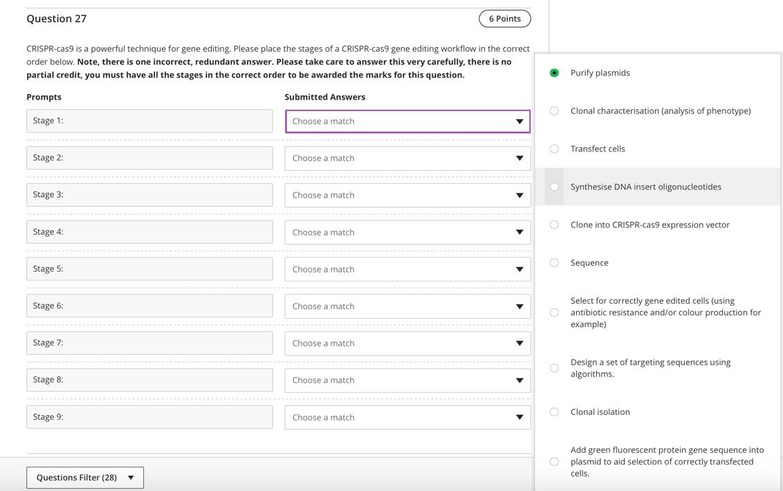 Question 27 Crispr Cas9 Is A Powerful Technique For Gene Editing Please Place The Stages Of A Crispr Cas9 Gene Editing 1