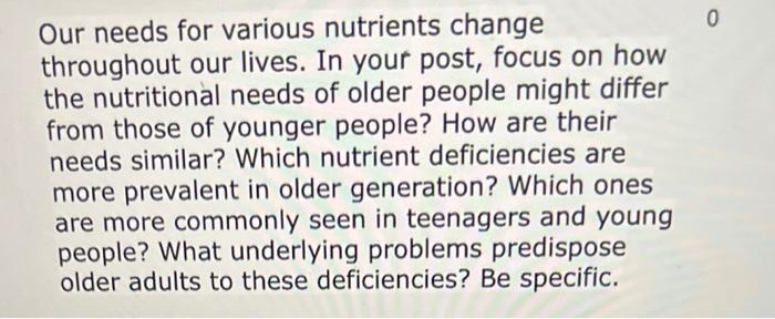 Our Needs For Various Nutrients Change Throughout Our Lives In Your Post Focus On How The Nutritional Needs Of Older P 1