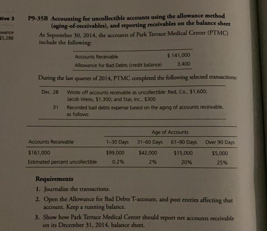 Tive 3 P9 35b Accounting For Uncollectible Accounts Using The Allowance Method Aging Of Receivables And Reporting Rec 1