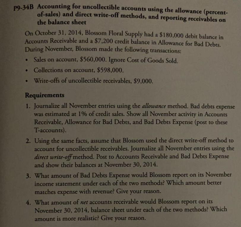 P9 34b Accounting For Uncollectible Accounts Using The Allowance Percent Of Sales And Direct Write Off Methods And R 1