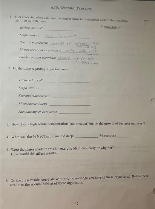 1 After Analyzing Class Data Use The Correct Terms To Characterize Each Of The Organisms Regarding Salt Tolerance No 1