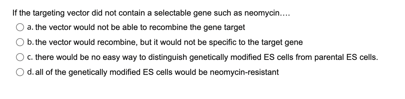 If The Targeting Vector Did Not Contain A Selectable Gene Such As Neomycin A The Vector Would Not Be Able To Recomb 1