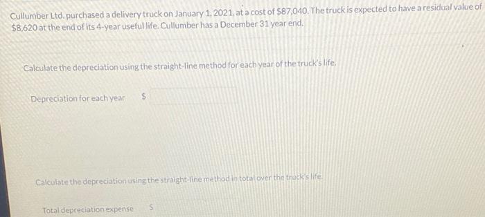 Cullumber Ltd Purchased A Delivery Truck On January 1 2021 At A Cost Of 87 040 The Truck Is Expected To Have A Resi 1
