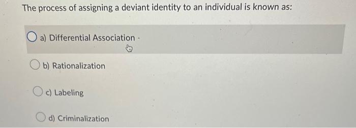 The Process Of Assigning A Deviant Identity To An Individual Is Known As A Differential Association Ob Rationalizat 1