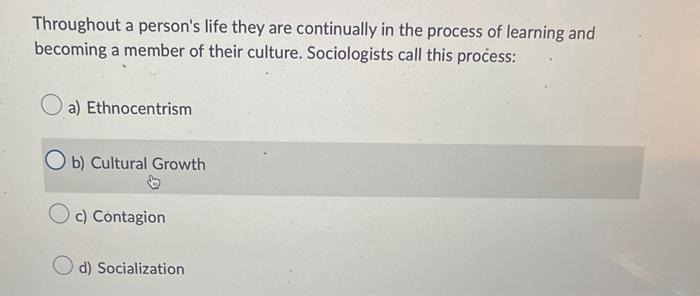 Throughout A Person S Life They Are Continually In The Process Of Learning And Becoming A Member Of Their Culture Socio 1
