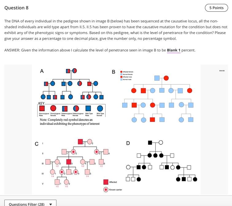 Question 8 The Dna Of Every Individual In The Pedigree Shown In Image B Below Has Been Sequenced At The Causative Locu 1