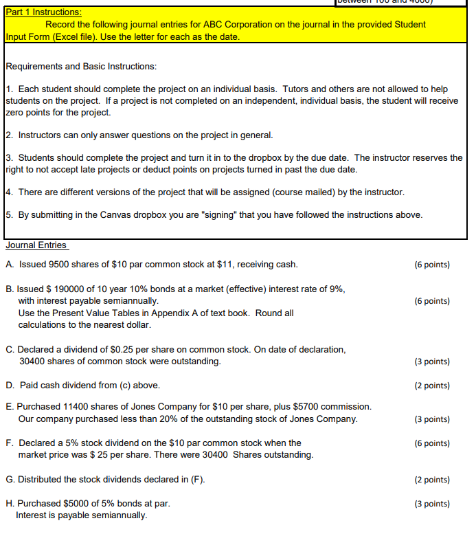 Part 1 Instructions Record The Following Journal Entries For Abc Corporation On The Journal In The Provided Student Inp 1