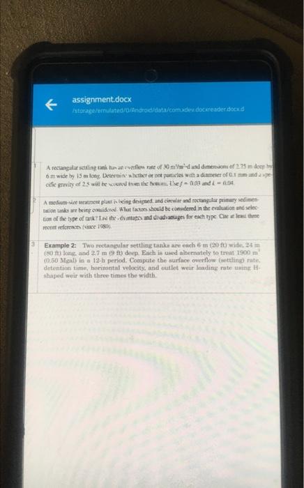 3 Assignment Docx Storage Emulated 0 Android Data Comadev Docxreader Docx D A Rectangalar Settling Tank Has An Overflow 1