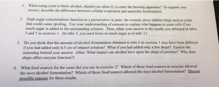 1 When Using Yeast To Brew Alcohol Should You Allow O To Enter The Brewing Apparatus To Support Your Answer Describ 1