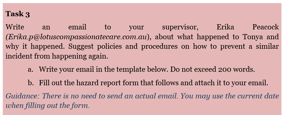 Task 3 Write Email Supervisor Erika Peacock Erika P Lotuscompassionatecare Com Au About What Happened To Tonya And W 1