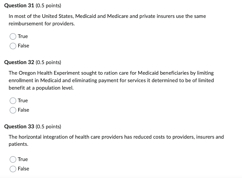 Question 31 0 5 Points In Most Of The United States Medicaid And Medicare And Private Insurers Use The Same Reimburse 1