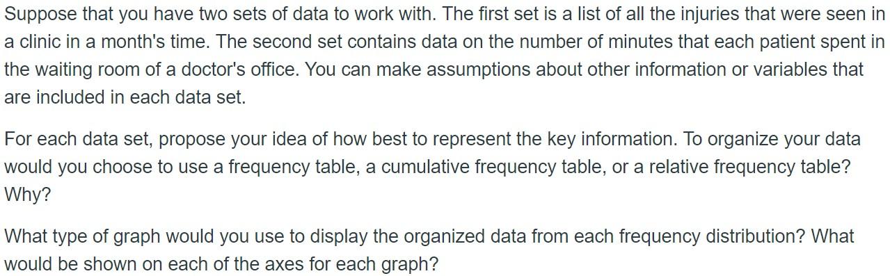 Suppose That You Have Two Sets Of Data To Work With The First Set Is A List Of All The Injuries That Were Seen In A Cli 1