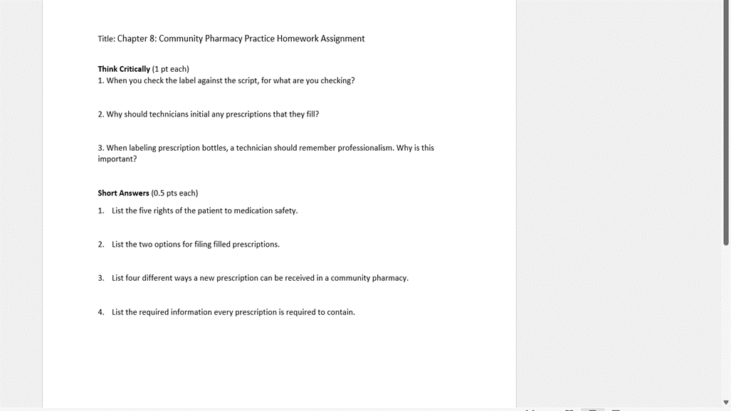 Title Chapter 8 Community Pharmacy Practice Homework Assignment Think Critically 1 Pt Each 1 When You Check The Lab 1