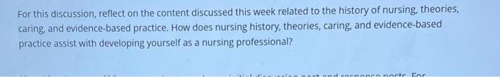 For This Discussion Reflect On The Content Discussed This Week Related To The History Of Nursing Theories Caring And 1