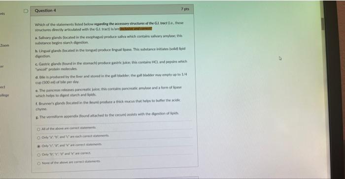 Nts Zoom Cat Ed Ollege D Question 4 Which Of The Statements Listed Below Regarding The Accessory Structures Of The Gj Tr 1