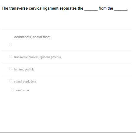 The Transverse Cervical Ligament Separates The Demifacets Costal Facet Transverse Process Spinous Process Lamina Pedi 1