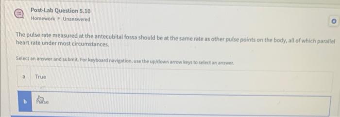 Post Lab Question 5 10 Homework Unanswered The Pulse Rate Measured At The Antecubital Fossa Should Be At The Same Rate A 1