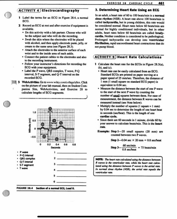 Activity 4 Electrocardiography 1 Label The Terms For An Ecg In Figure 28 4 A Normal Ecg 2 Record An Ecg At Rest And Af 1