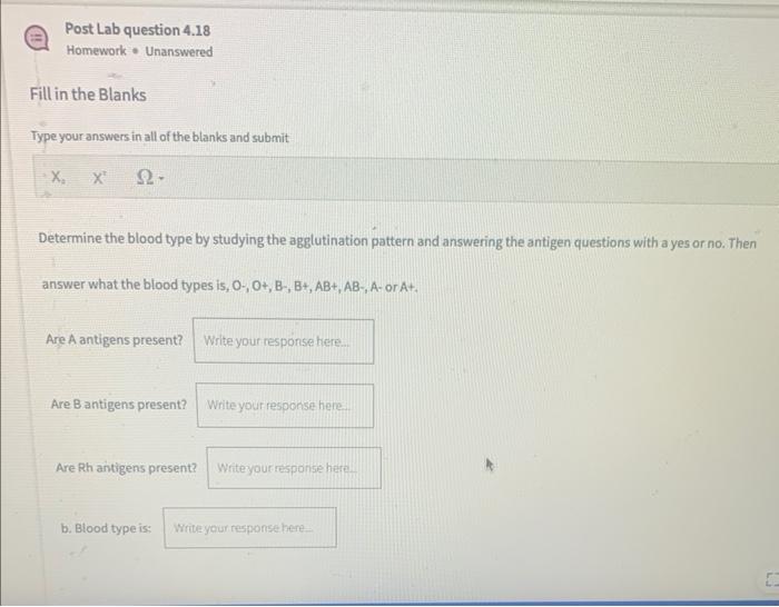 Apter 4 Review Mework Due On July 14 2022 Post Lab Question 4 18 Homework Unanswered Fill In The Blanks Anti A Serum A 2