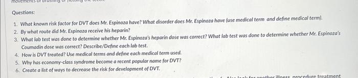 Deep Vein Thrombosis Arturo Espinoza Is A 72 Year Old Retired Cook With A History Of Ashd And Htn He Also Had An Ml A Y 2