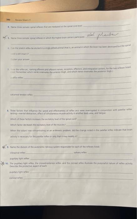 340 Review Sheet 21 4 Nome Three Somatic Soral Sellexes That Are Imediated At The Spinal Cond Level And Planton Can T 1