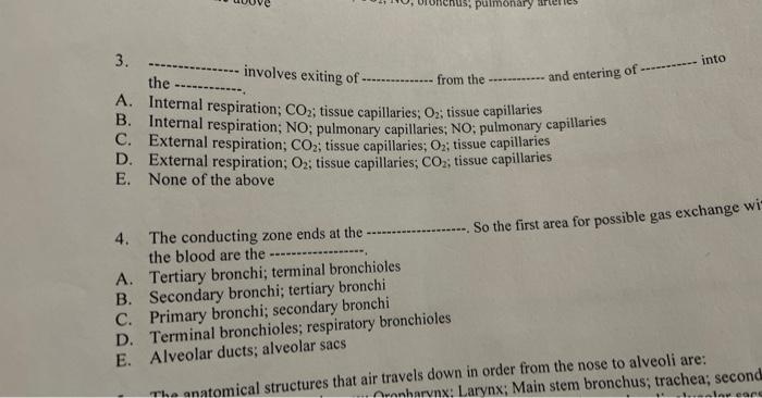 3 Involves Exiting Of From The And Entering Of The A Internal Respiration Co Tissue Capillaries O Tissue Ca 1