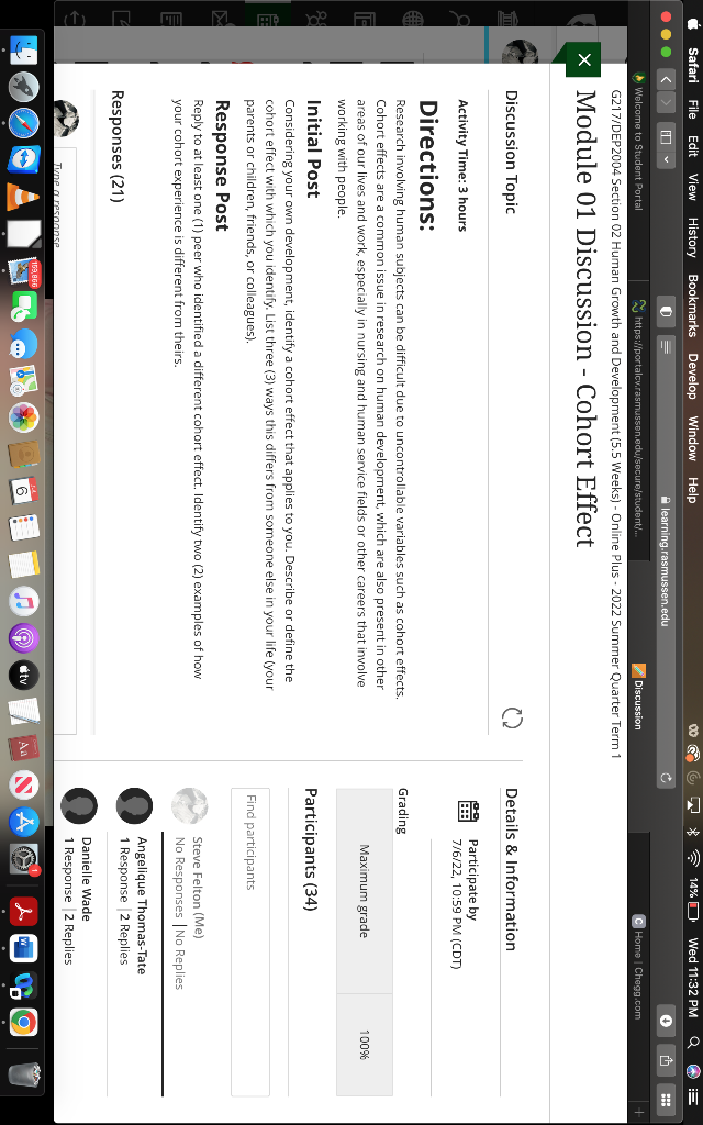 E C Safari File Edit View History Bookmarks Develop Window Help Discussion Topic Https Portalcv Rasmussen Edu Secure S 1