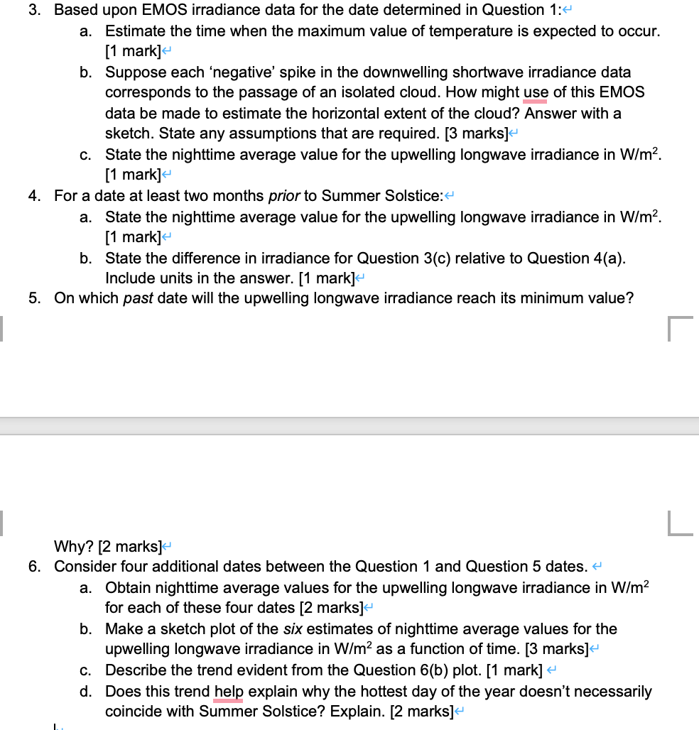 1 For 2022 In Toronto State The Date And Time Of Summer Solstice 1 Mark 2 For The Date Determined In Question 1 2