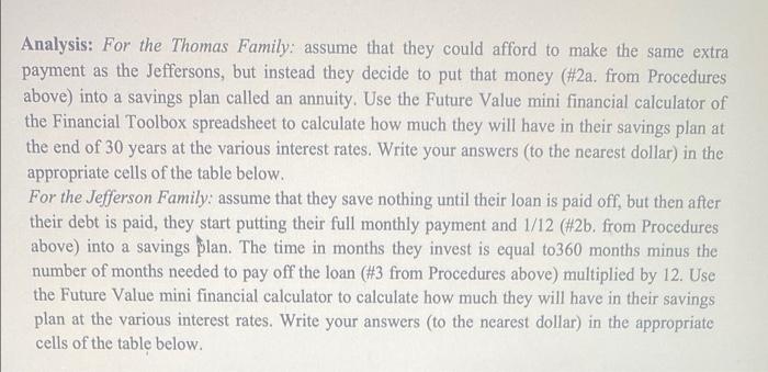 Analysis For The Thomas Family Assume That They Could Afford To Make The Same Extra Payment As The Jeffersons But Ins 1
